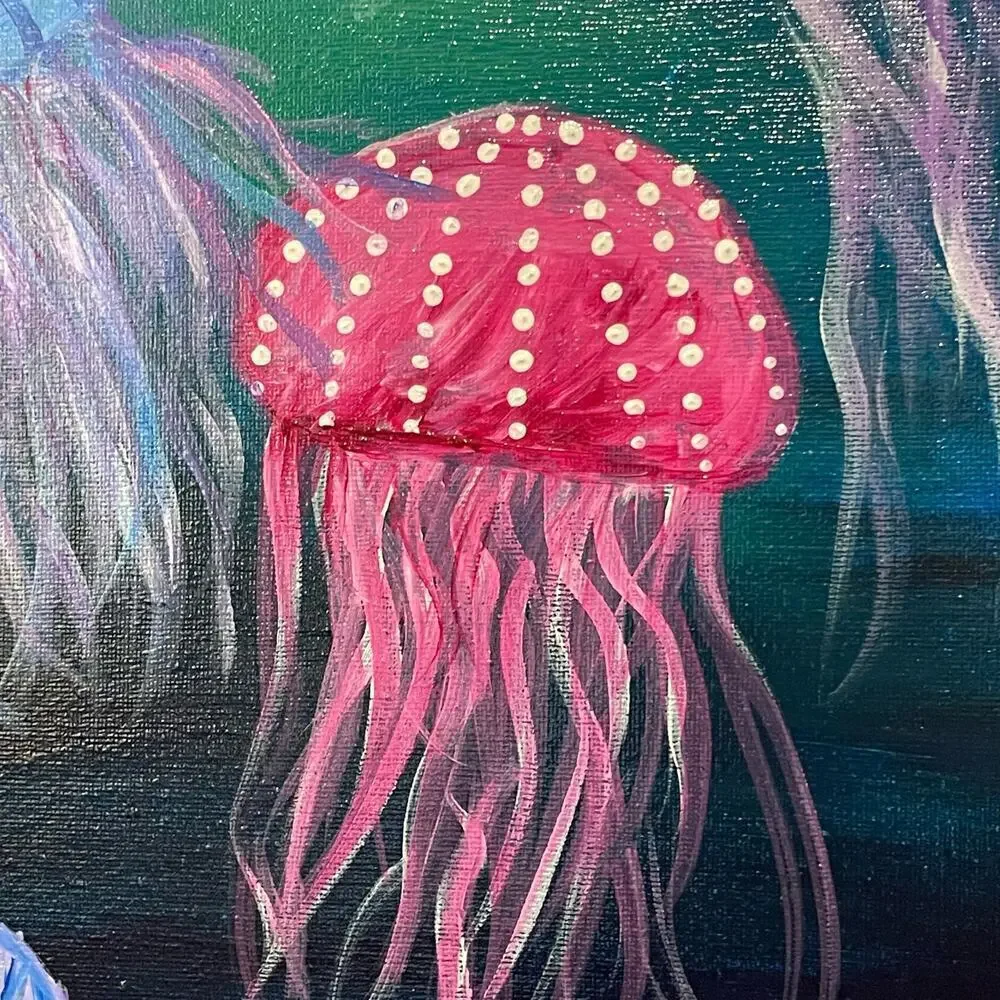 Handmade acrylic painting jellyfish underwater 12x16 wallart